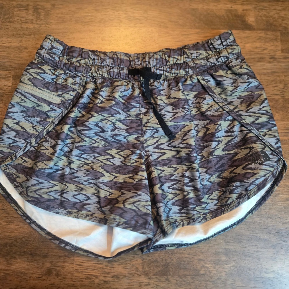 The North Face Womens Class V Water Shorts Abstract Ikat Print Grey Olive Small